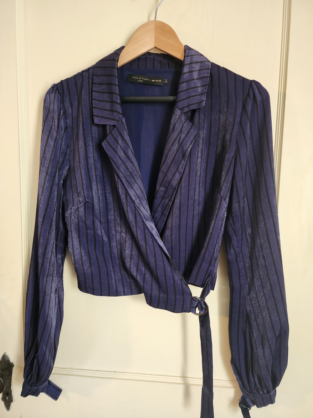 House of Harlow 1960 Navy and Black Striped Wrap Blouse